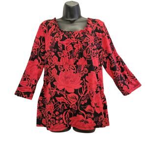 Style & Co Womens 3X Red Black Floral Empire Waist Tunic Regencycore Floralcore